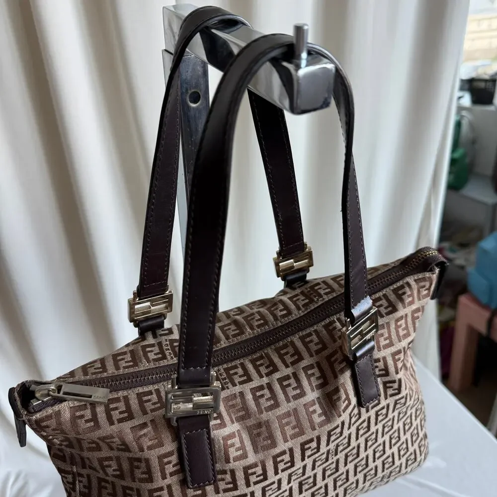 Fendi Zucchino FF Tote - Brown Canvas, Leather Straps, 2004 VTG